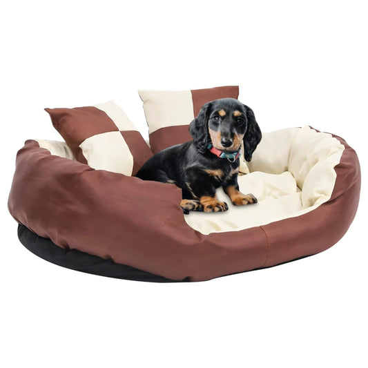 Berkfield Reversible & Washable Dog Cushion Brown and Cream 85x70x20 cm