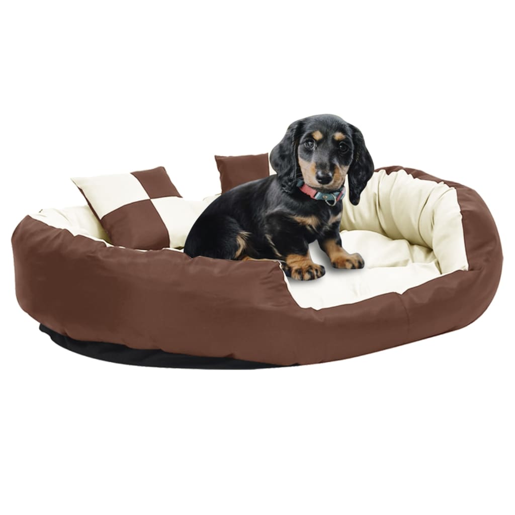 Berkfield Reversible & Washable Dog Cushion Brown and Cream 110x80x23 cm