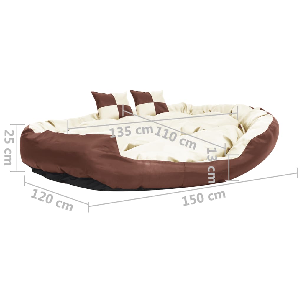 Berkfield Reversible & Washable Dog Cushion Brown and Cream 150x120x25 cm