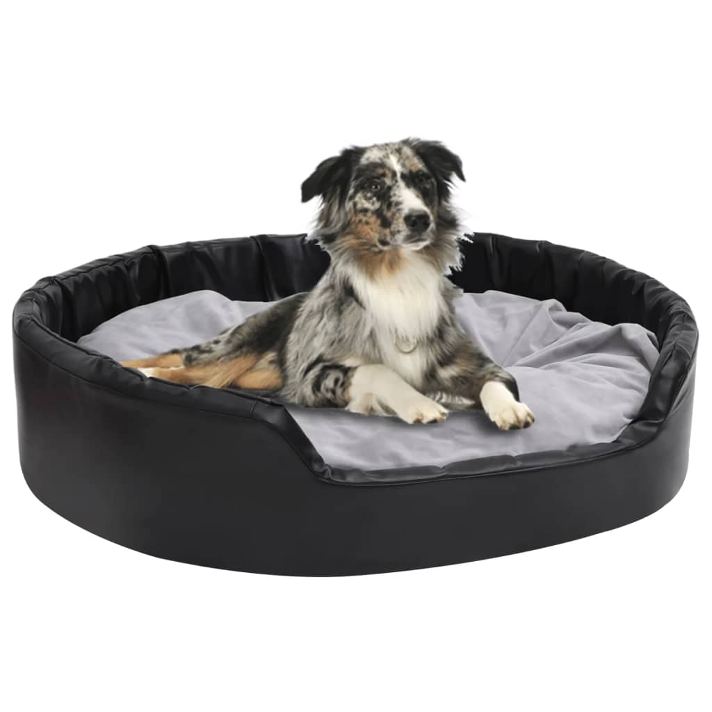 Berkfield Dog Bed Black and Grey 99x89x21 cm Plush and Faux Leather