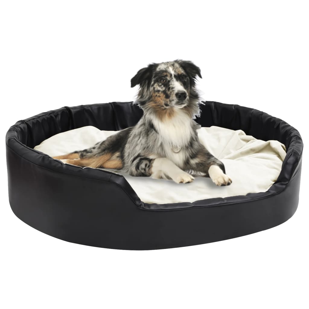 Berkfield Dog Bed Black and Beige 99x89x21 cm Plush and Faux Leather