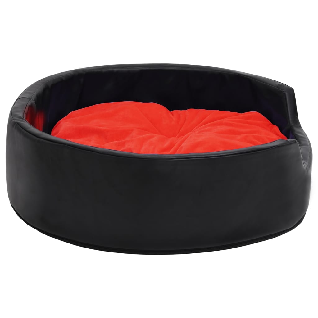 Berkfield Dog Bed Black and Red 79x70x19 cm Plush and Faux Leather