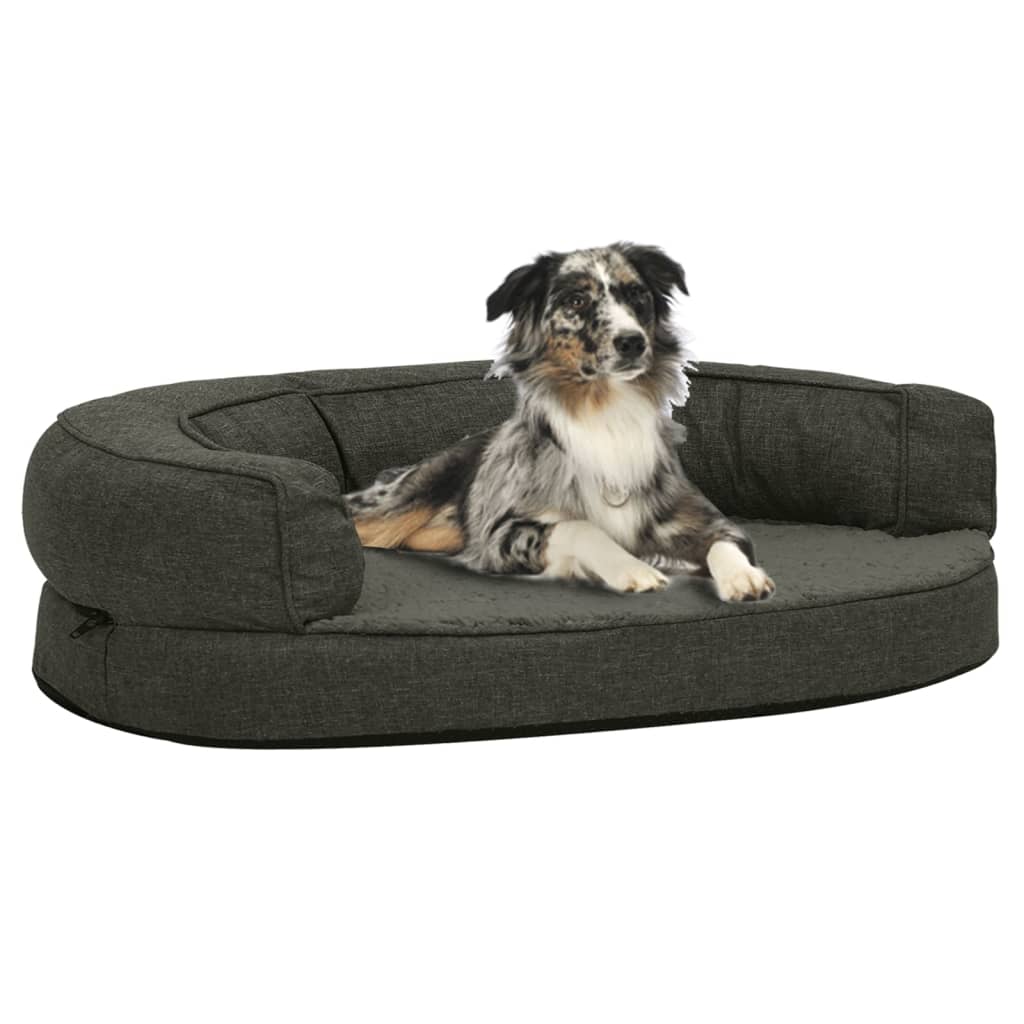 Berkfield Ergonomic Dog Bed Mattress 75x53 cm Linen Look Fleece Dark Grey