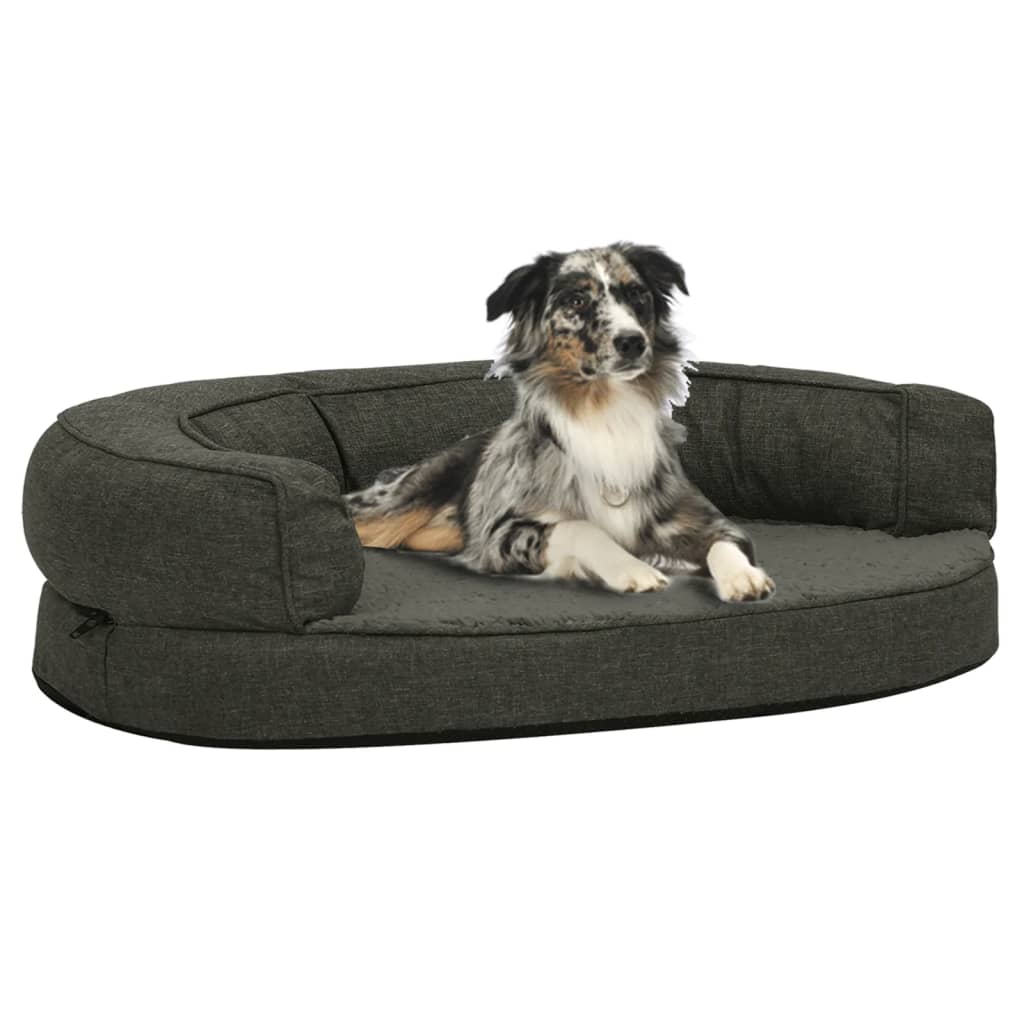 Berkfield Ergonomic Dog Bed Mattress 90x64 cm Linen Look Fleece Dark Grey