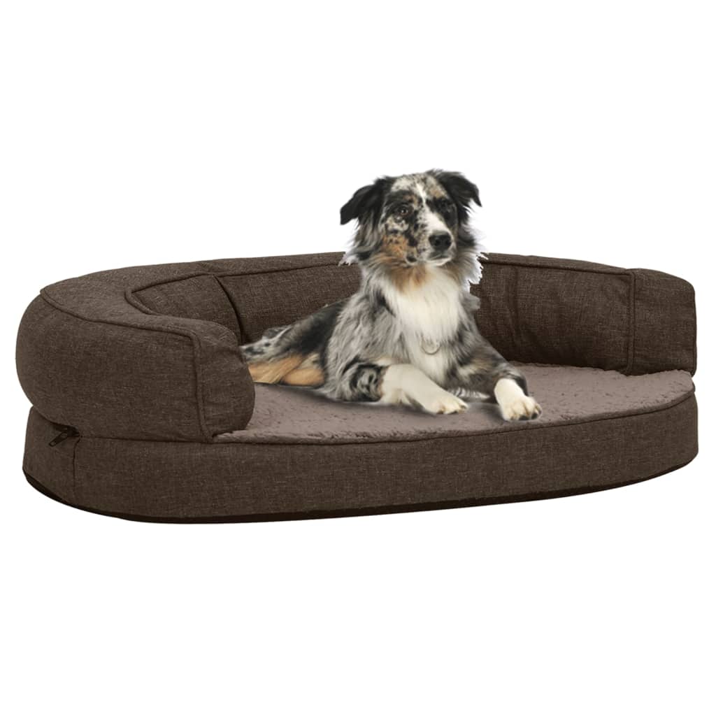 Berkfield Ergonomic Dog Bed Mattress 90x64 cm Linen Look Fleece Brown