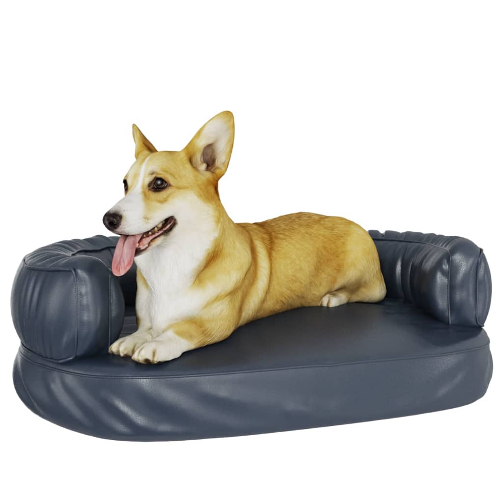 Berkfield Ergonomic Foam Dog Bed Dark Blue 60x42 cm Faux Leather