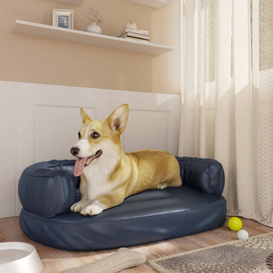 Berkfield Ergonomic Foam Dog Bed Dark Blue 60x42 cm Faux Leather