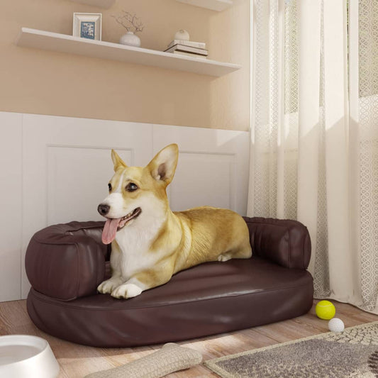 Berkfield Ergonomic Foam Dog Bed Brown 60x42 cm Faux Leather