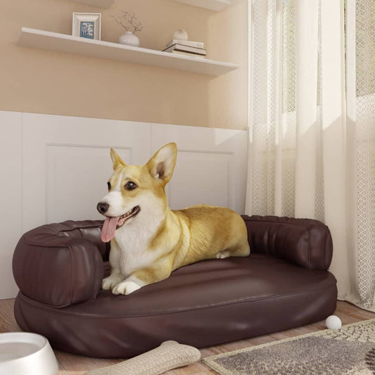 Berkfield Ergonomic Foam Dog Bed Brown 88x65 cm Faux Leather