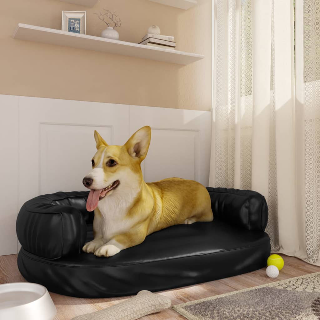 Berkfield Ergonomic Foam Dog Bed Black 75x53 cm Faux Leather