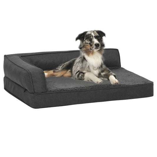 Berkfield Ergonomic Dog Bed Mattress 75x53 cm Linen Look Fleece Dark Grey