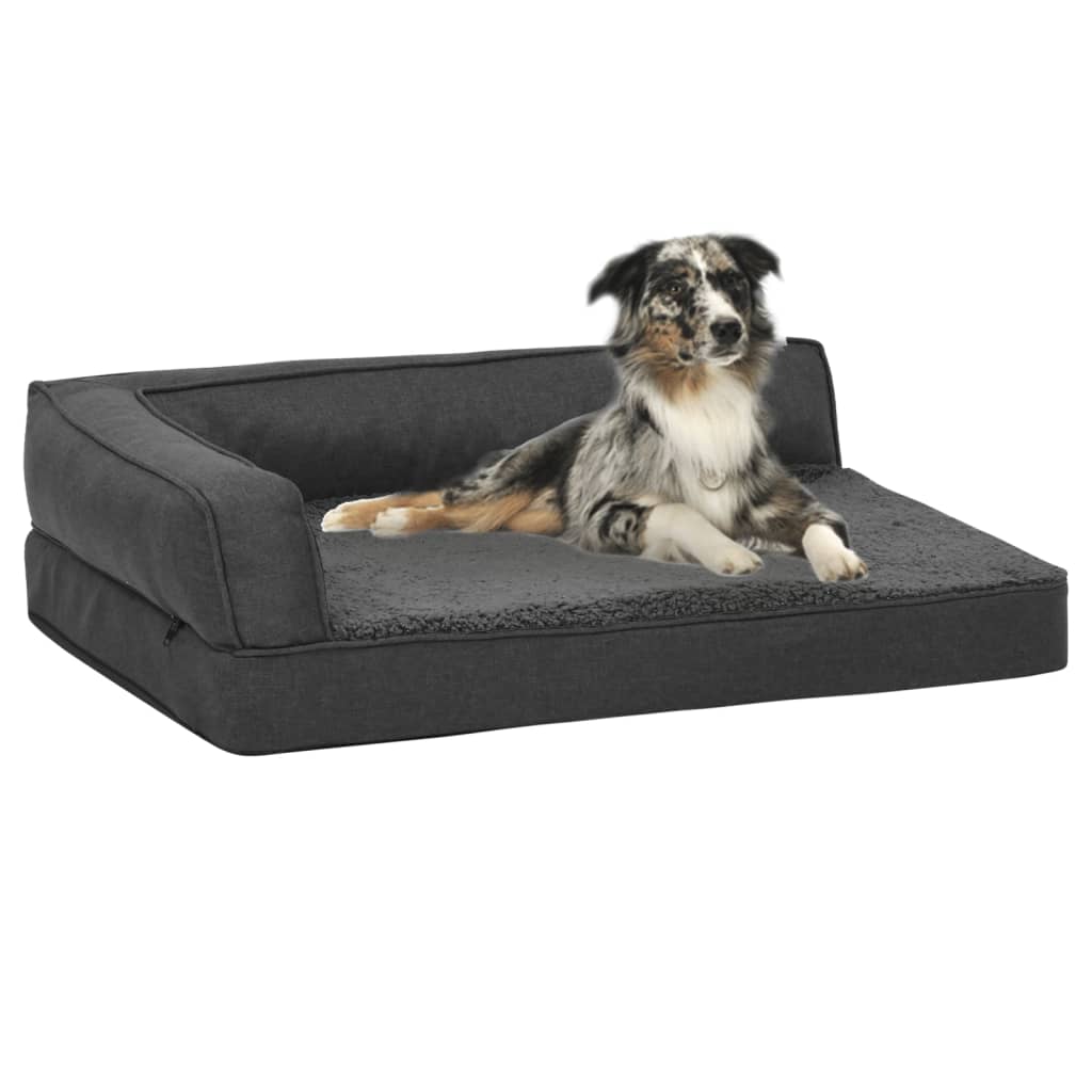 Berkfield Ergonomic Dog Bed Mattress 90x64cm Linen Look Fleece Dark Grey