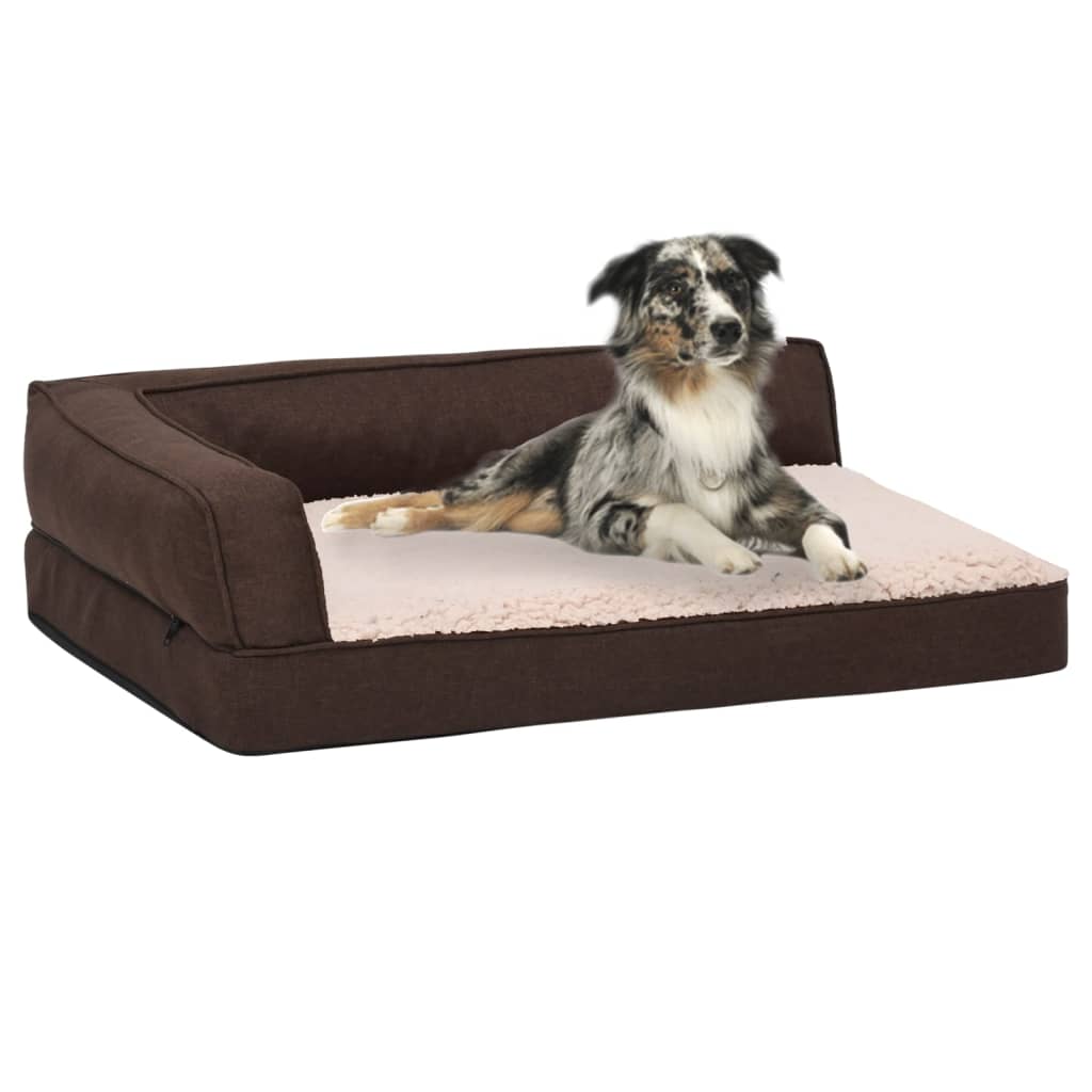 Berkfield Ergonomic Dog Bed Mattress 90x64 cm Linen Look Fleece Brown
