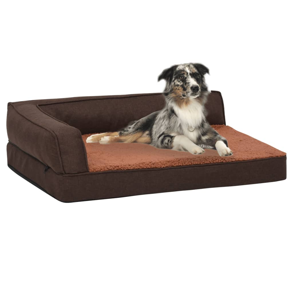 Berkfield Ergonomic Dog Bed Mattress 90x64 cm Linen Look Fleece Brown