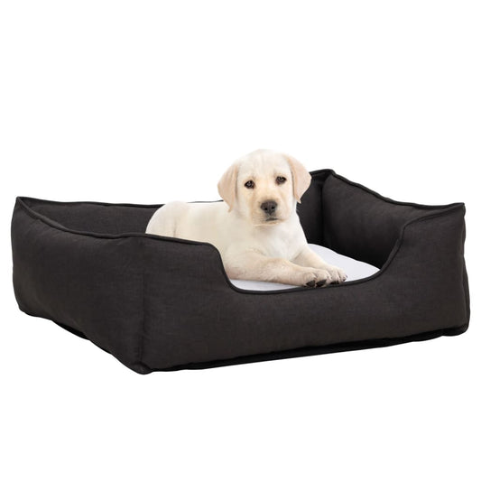 Berkfield Dog Bed Dark Grey and White 110.5x80.5x26 cm Linen Look Fleece
