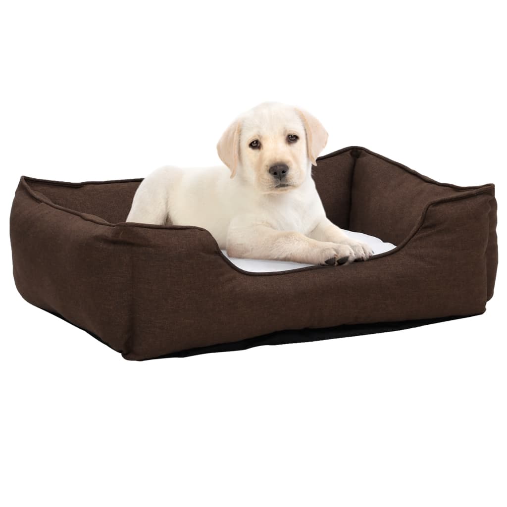 Berkfield Dog Bed Brown and White 65x50x20 cm Linen Look Fleece