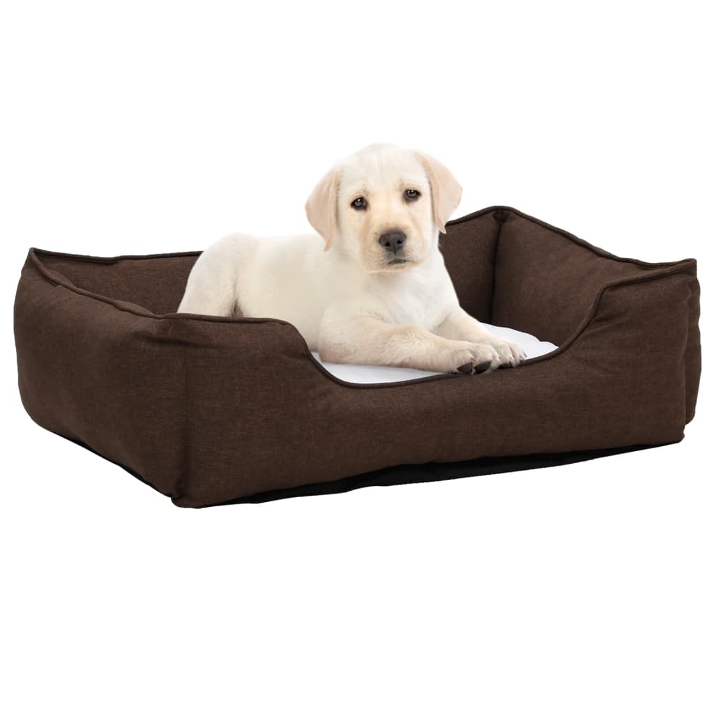 Berkfield Dog Bed Brown and White 110.5x80.5x26 cm Linen Look Fleece