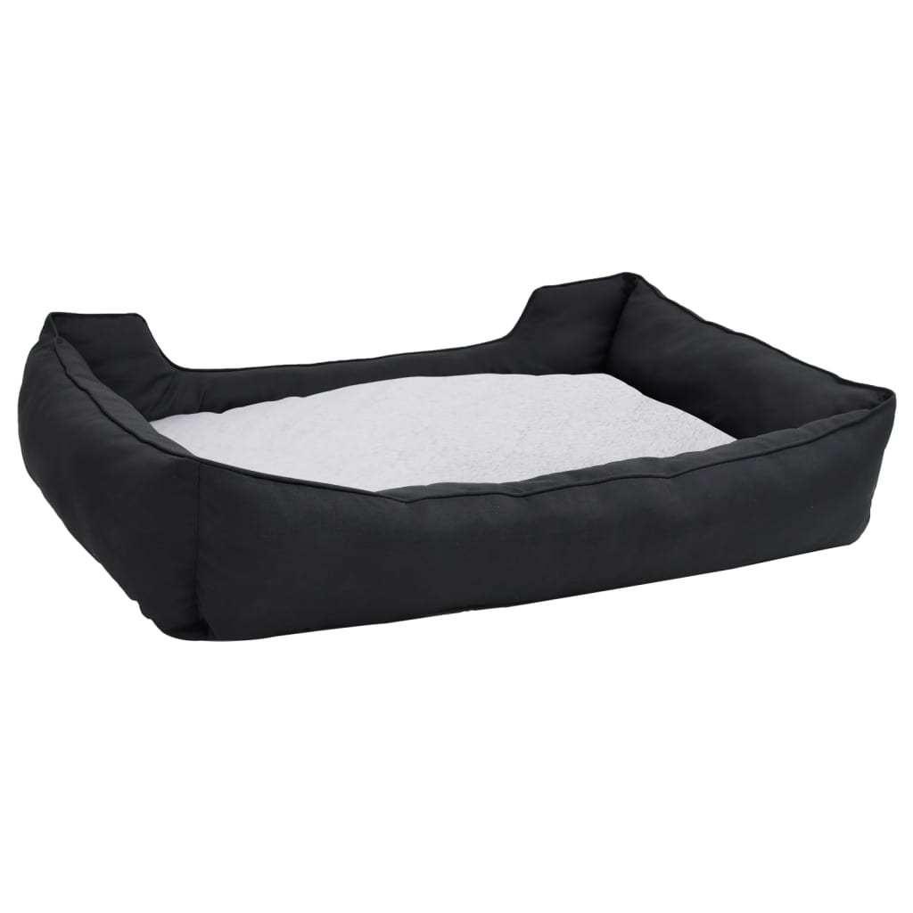 Berkfield Dog Bed Black and White 65x50x20 cm Linen Look Fleece