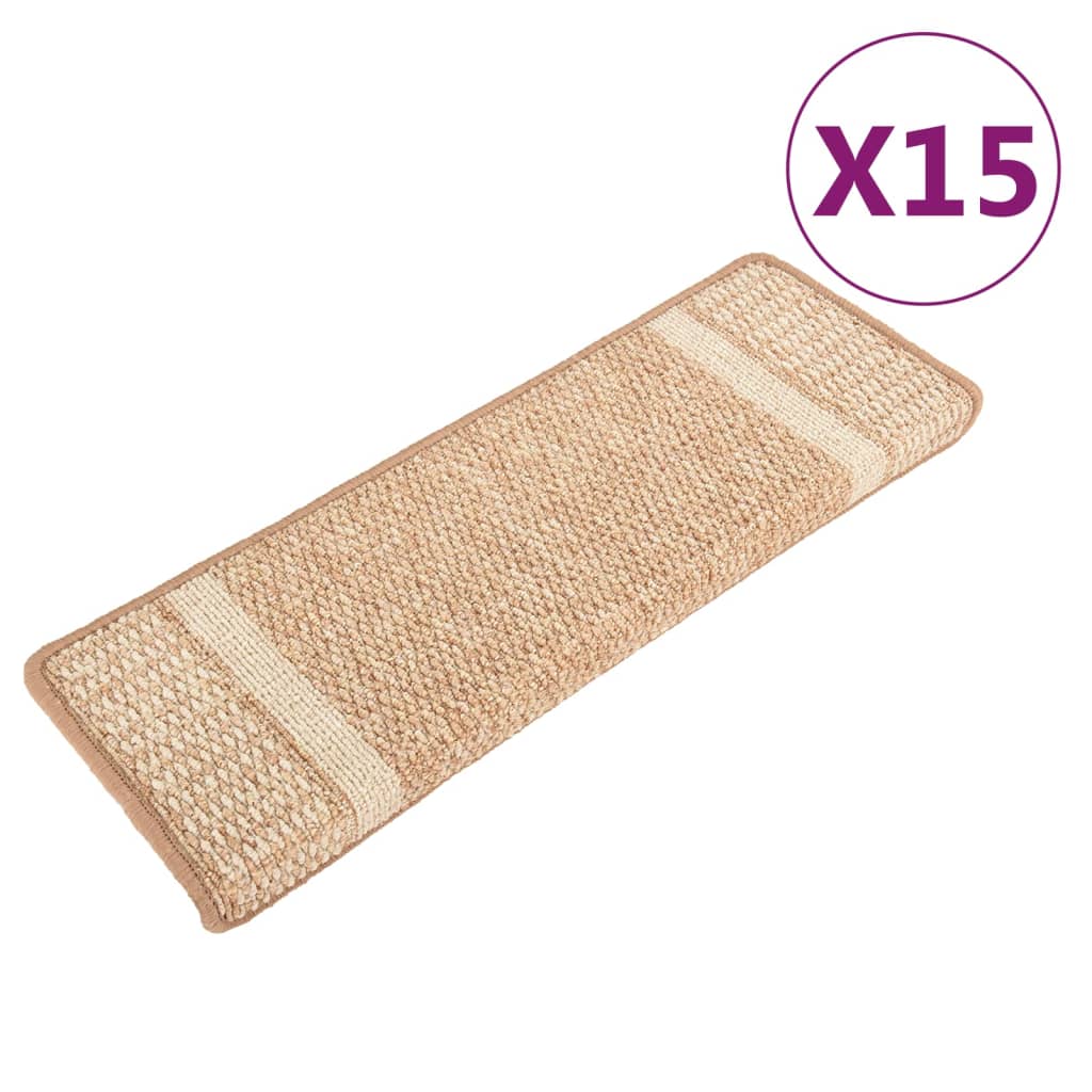 Berkfield Carpet Stair Treads Self-adhesive 15 pcs Light Brown 65x21x4 cm