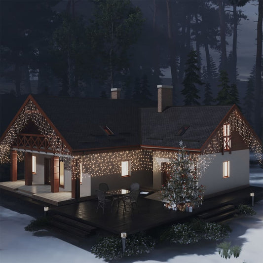 Berkfield LED Curtain Icicle Lights 10m 400 LED Warm White 8 Function