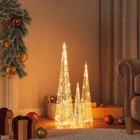 Berkfield Acrylic Decorative LED Light Cone Set Warm White 30/45/60cm