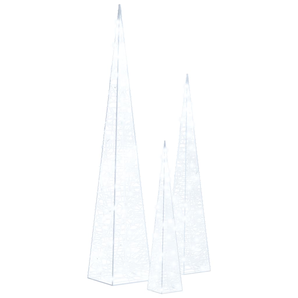 Berkfield Acrylic Decorative LED Light Cone Set Cold White 30/45/60cm