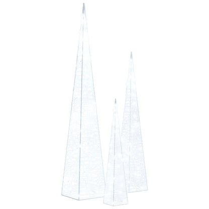 Berkfield Acrylic Decorative LED Light Cone Set Cold White 30/45/60cm