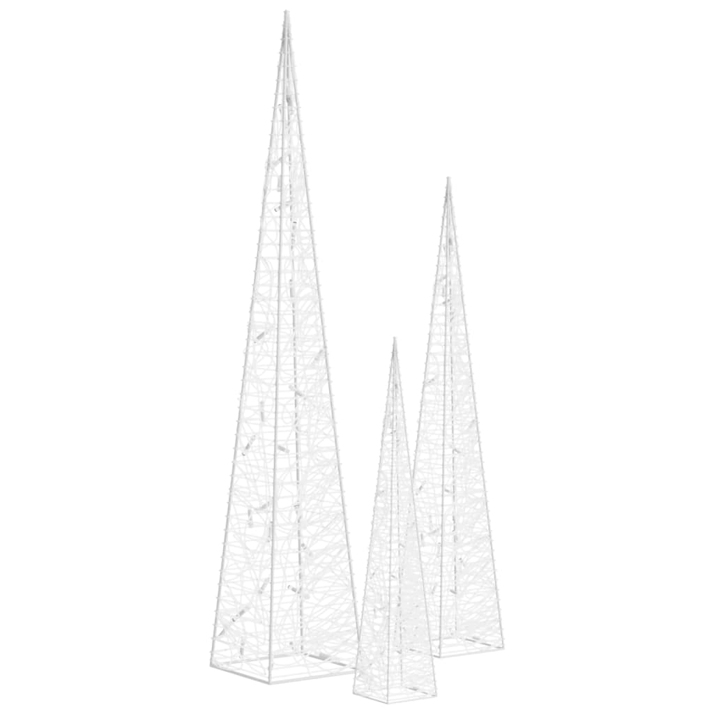 Berkfield Acrylic Decorative LED Light Cone Set Cold White 30/45/60cm
