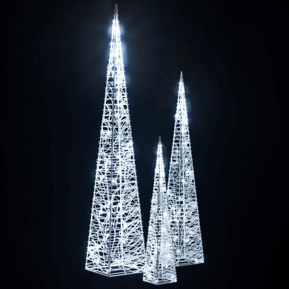 Berkfield Acrylic Decorative LED Light Cone Set Cold White 30/45/60cm