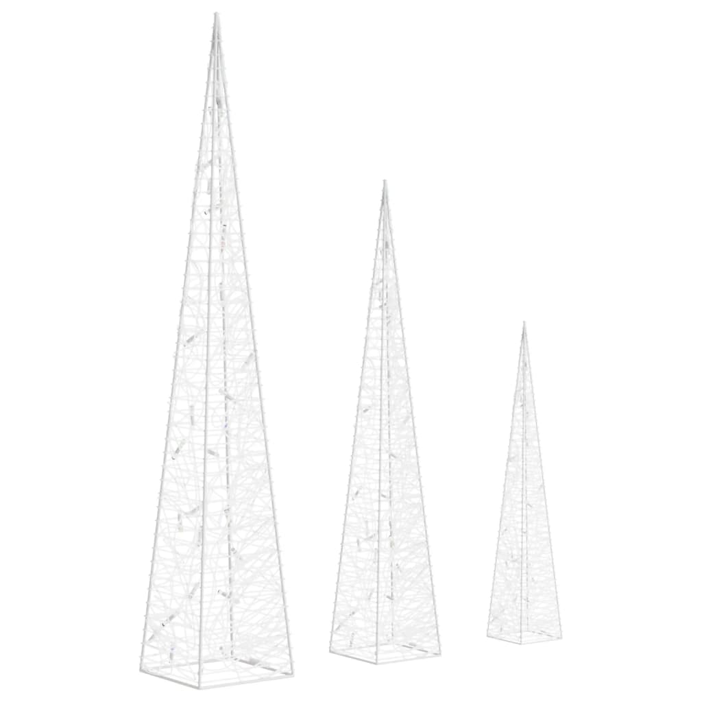 Berkfield Acrylic Decorative LED Light Cone Set Cold White 30/45/60cm