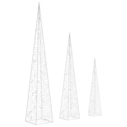 Berkfield Acrylic Decorative LED Light Cone Set Cold White 30/45/60cm