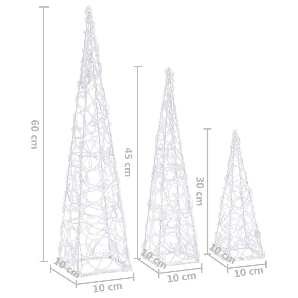 Berkfield Acrylic Decorative LED Light Cone Set Cold White 30/45/60cm