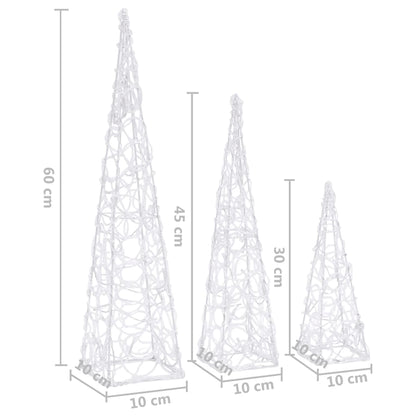 Berkfield Acrylic Decorative LED Light Cone Set Cold White 30/45/60cm