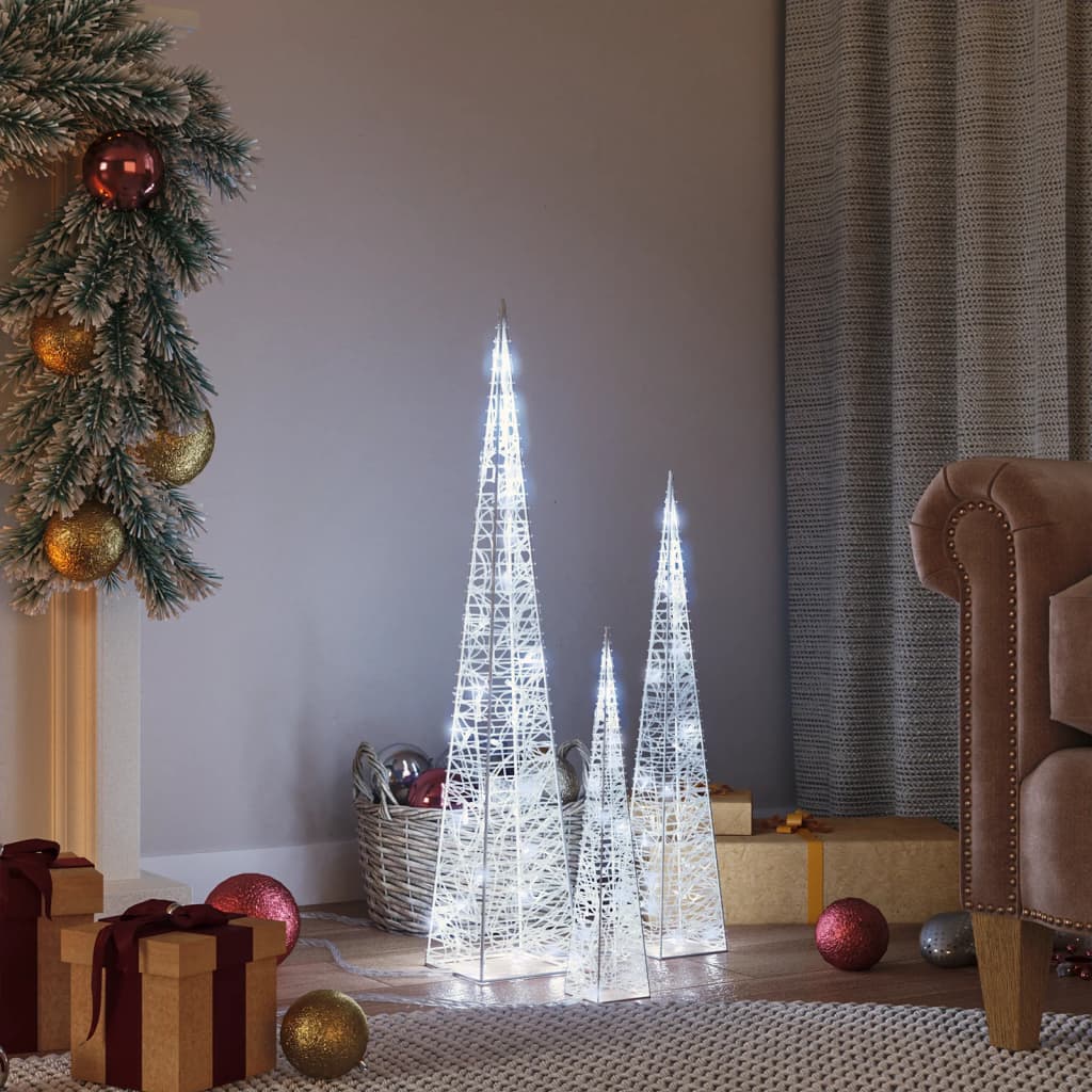 Berkfield Acrylic Decorative LED Light Cone Set Cold White 30/45/60cm