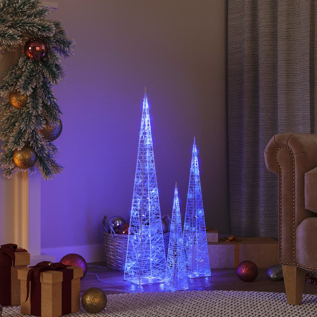 Berkfield Acrylic Decorative LED Light Cone Set Blue 30/45/60cm
