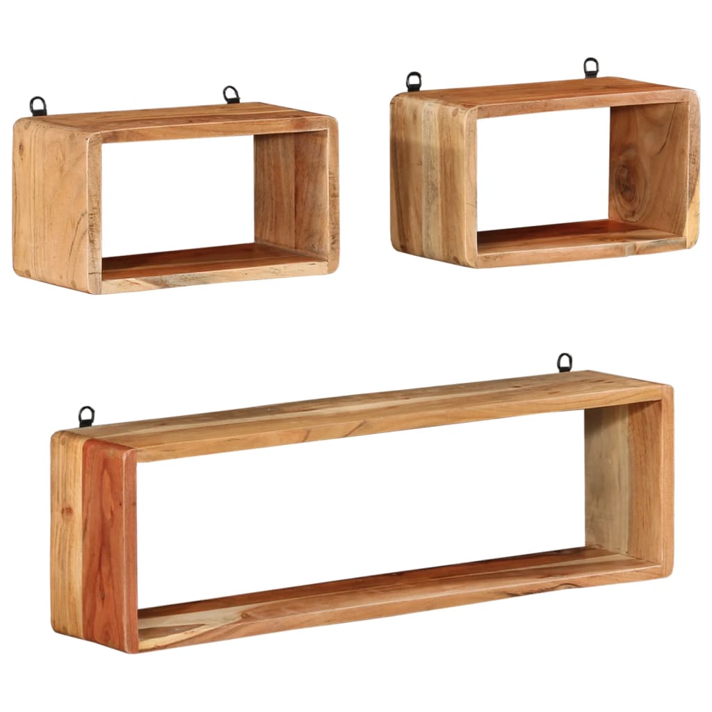 Berkfield 3 Piece Wall Cube Shelf Set Soild Acacia Wood