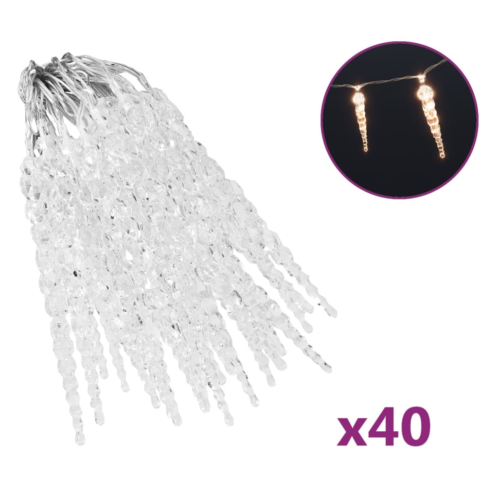 Berkfield Christmas Icicle Lights 40pcs Warm White Acrylic Remote Control