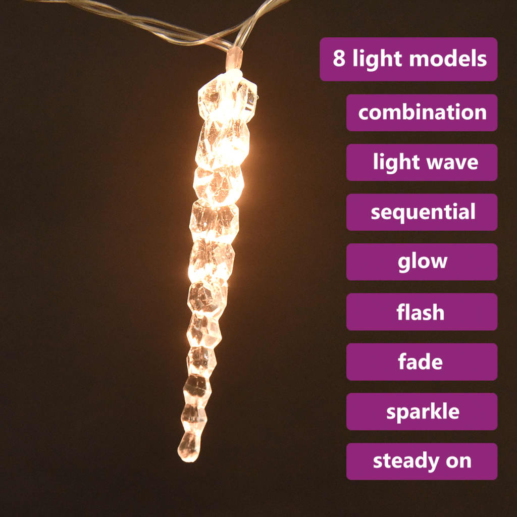 Berkfield Christmas Icicle Lights 40pcs Warm White Acrylic Remote Control