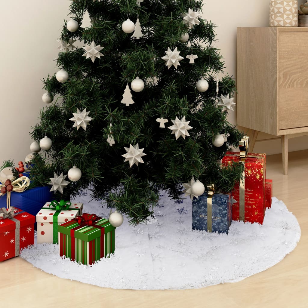Berkfield Luxury Christmas Tree Skirt White 122 cm Faux