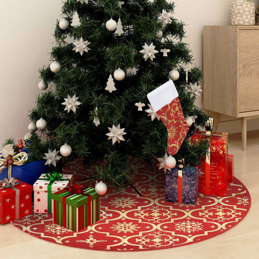 Berkfield Luxury Christmas Tree Skirt with Sock Red 90 cm Fabric