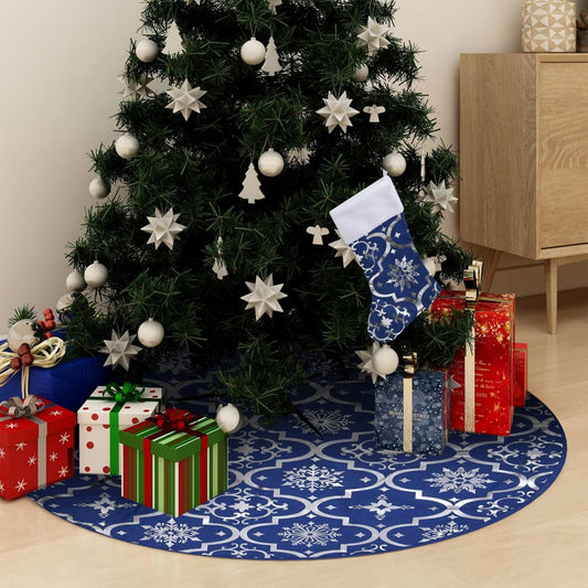 Berkfield Luxury Christmas Tree Skirt with Sock Blue 90 cm Fabric