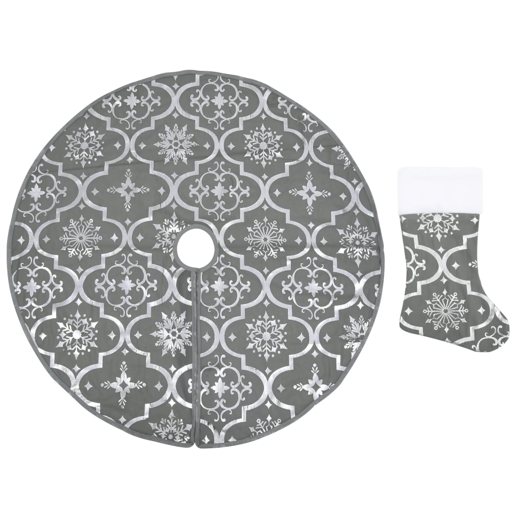 Berkfield Luxury Christmas Tree Skirt with Sock Grey 90 cm Fabric