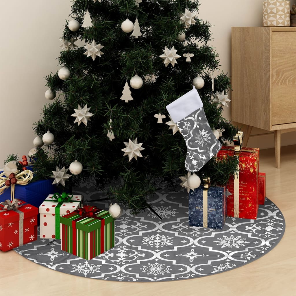Berkfield Luxury Christmas Tree Skirt with Sock Grey 122 cm Fabric