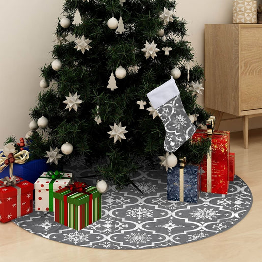 Berkfield Luxury Christmas Tree Skirt with Sock Grey 122 cm Fabric