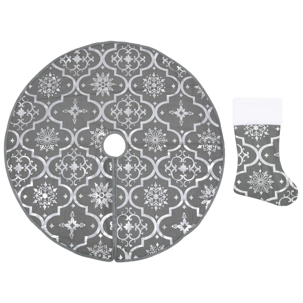 Berkfield Luxury Christmas Tree Skirt with Sock Grey 150 cm Fabric