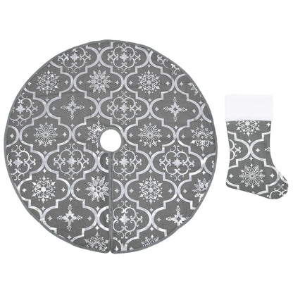 Berkfield Luxury Christmas Tree Skirt with Sock Grey 150 cm Fabric