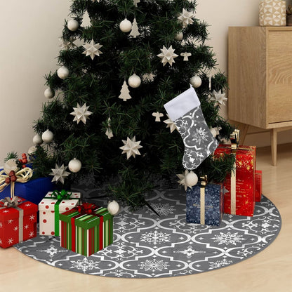 Berkfield Luxury Christmas Tree Skirt with Sock Grey 150 cm Fabric