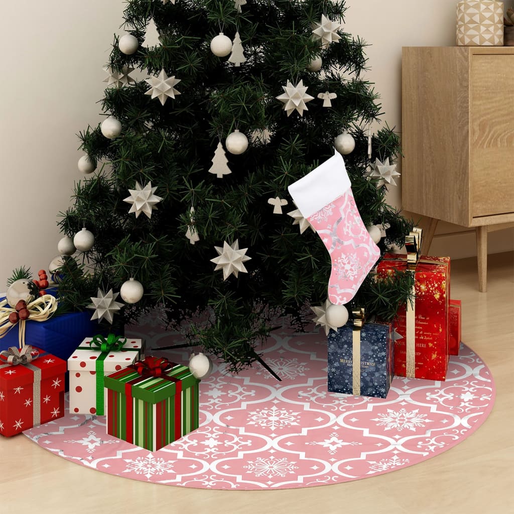 Berkfield Luxury Christmas Tree Skirt with Sock Pink 90 cm Fabric