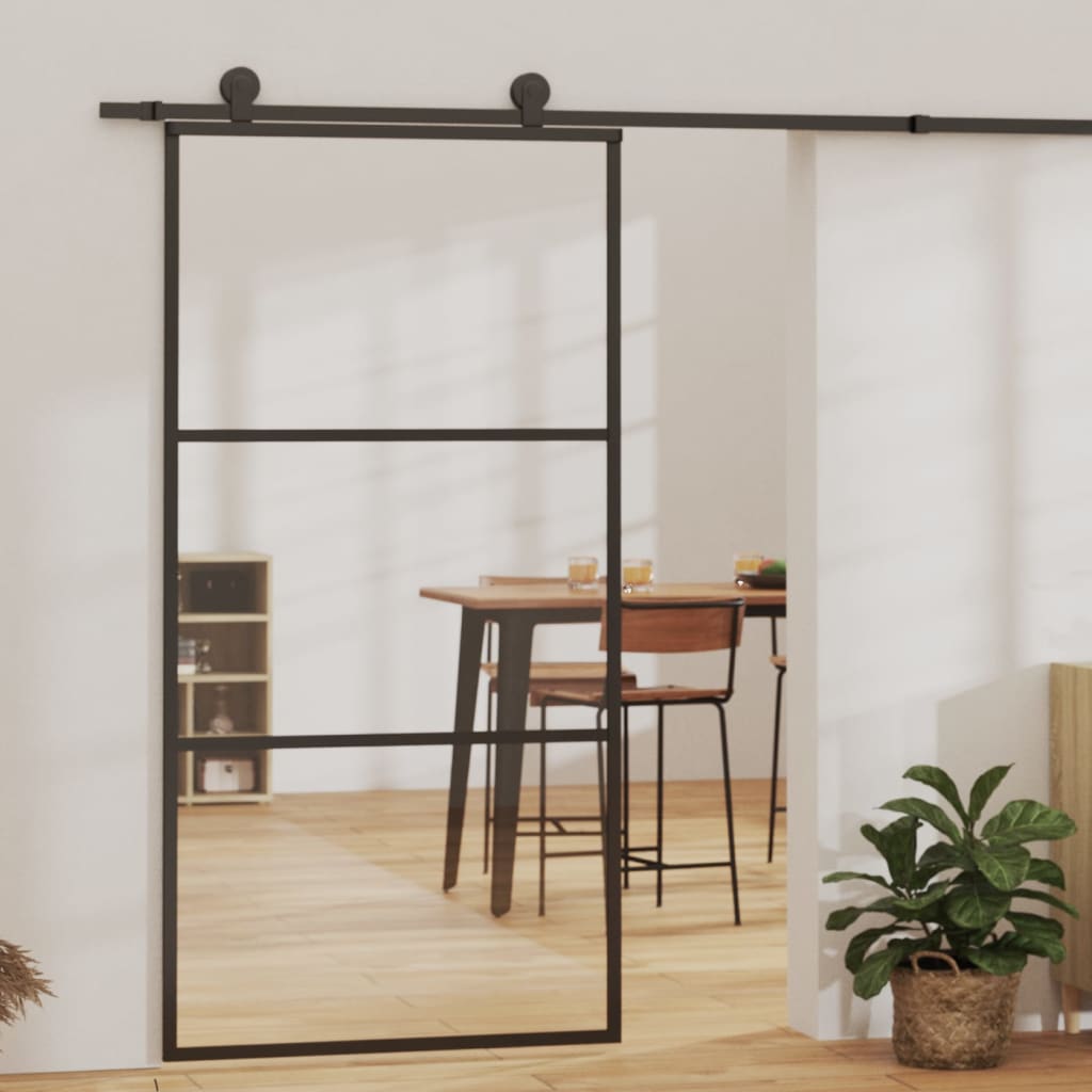 Berkfield Sliding Door ESG Glass and Aluminium 102x205 cm Black