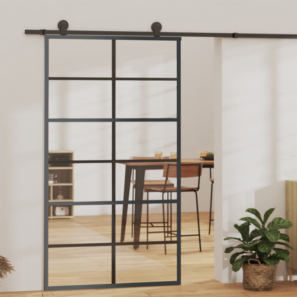 Berkfield Sliding Door ESG Glass and Aluminium 102x205 cm Black